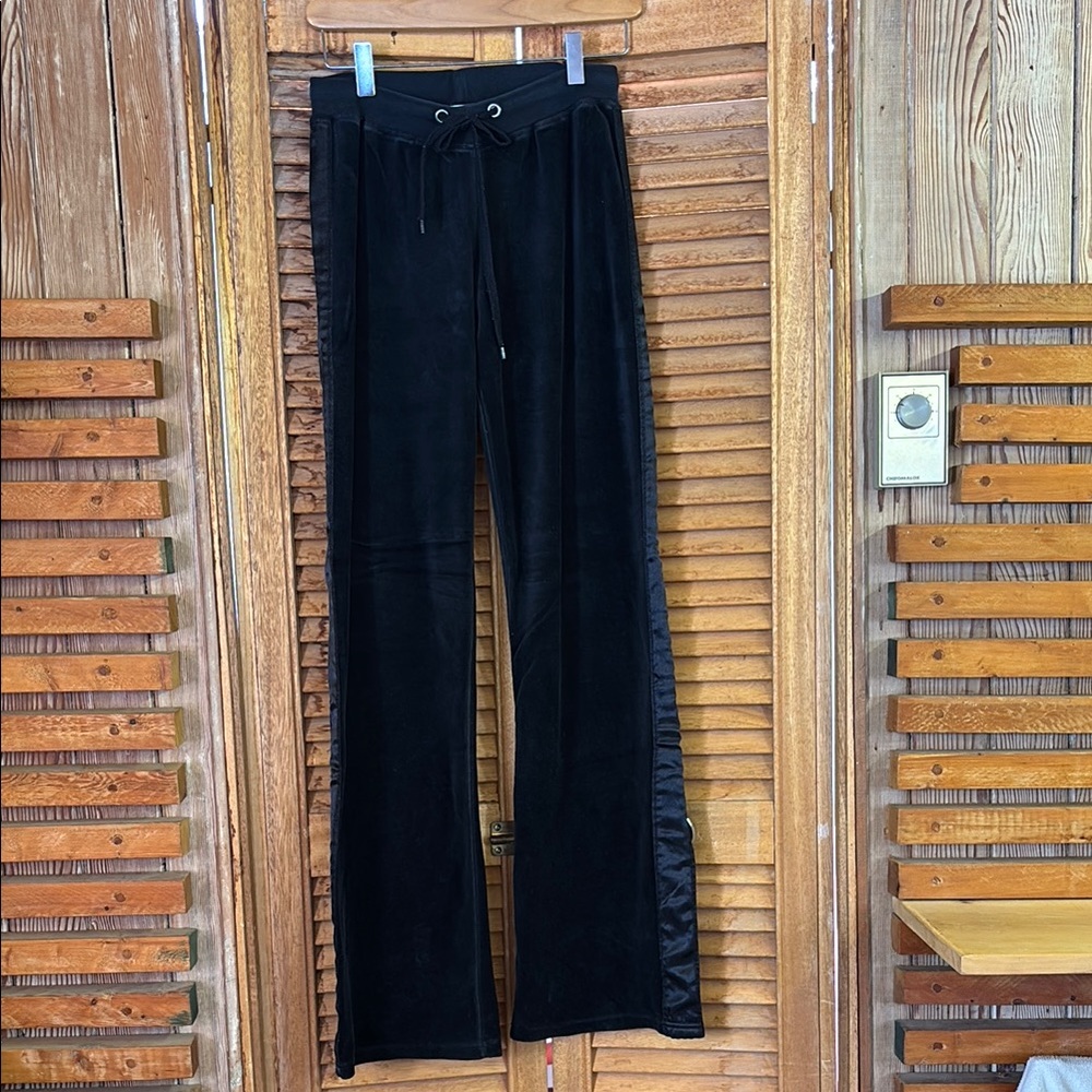 Y2K Black Velvet Drawstring Flared Track Pants